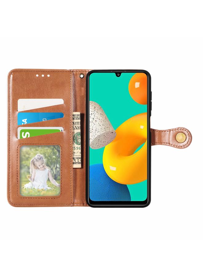 اس-توب جراب لهاتف Samsung Galaxy M32 مصنوع من الجلد بلون سادة مع مشبك وحزام وإطار للصور وفتحة للبطاقات ومحفظة ووظيفة الحامل - Image 3