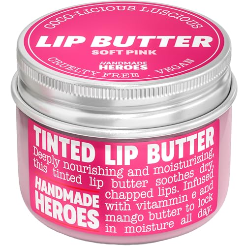 Handmade Heroes 100% Natural Tinted Lip Butter Sleeping Lip Mask Clean Petroleum Free Lip Moisturizer and Conditioner for Dry Lips Intensive Lip Balm and Lip Therapy Skin Care with Mango butter (Light Pink) - Image 1