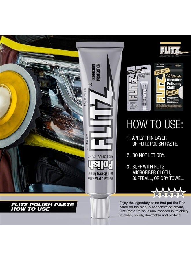 Flitz Metal Polish and Cleaner Paste, Also Works on Plastic, Fiberglass, Aluminum, Jewelry, Sterling Silver - Headlight Restoration and Rust Remover - Made in the USA - 1.76 OZ - Image 4