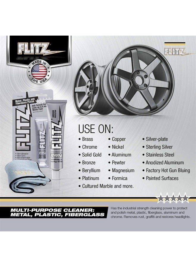 Flitz Metal Polish and Cleaner Paste, Also Works on Plastic, Fiberglass, Aluminum, Jewelry, Sterling Silver - Headlight Restoration and Rust Remover - Made in the USA - 1.76 OZ - Image 2
