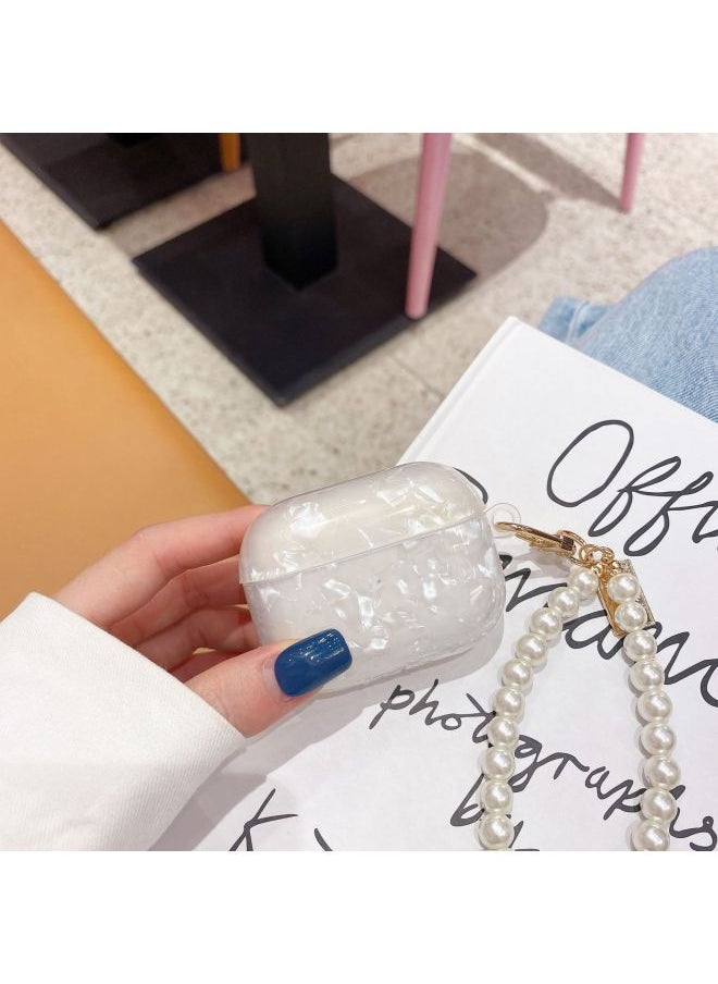 Generic - Suitable For AirPods 4 Headset Protective Cover Cartoon Shell Pattern For Apple1/2/3 Generation Pro2 Bluetooth Pendant Bracelet-Color:Shell Pattern + Bracelet-White-Model:AirPods (third Generation) Protective Cover - Image 1