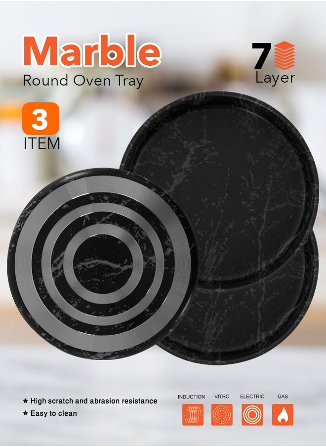 Grandi 3 Piece Cook Round Oven Tray Set bakeware set 7-Layer Granite Coating Non-Stick Surface Black 22-26-30cm  - Image 2