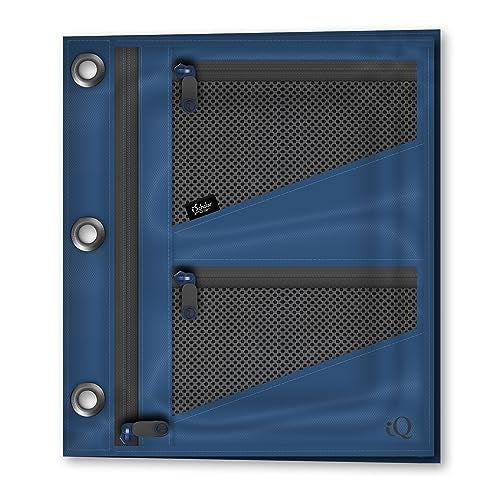 iScholar iQ+ Jumbo Expandable Pencil Pouch, 3 Pockets, Dark Blue (55035-DB) - Image 1