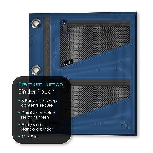 iScholar iQ+ Jumbo Expandable Pencil Pouch, 3 Pockets, Dark Blue (55035-DB) - Image 3