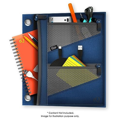 iScholar iQ+ Jumbo Expandable Pencil Pouch, 3 Pockets, Dark Blue (55035-DB) - Image 2