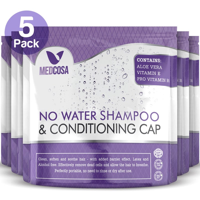 Medcosa Medcosa No Rinse Shampoo Caps  Waterless Shampoo and Conditioner Hair Wash Cap  Dry Hair Washing Aids with Aloe Vera and Vitamins  Pack of 5 Rinse Free No Water Shower Caps