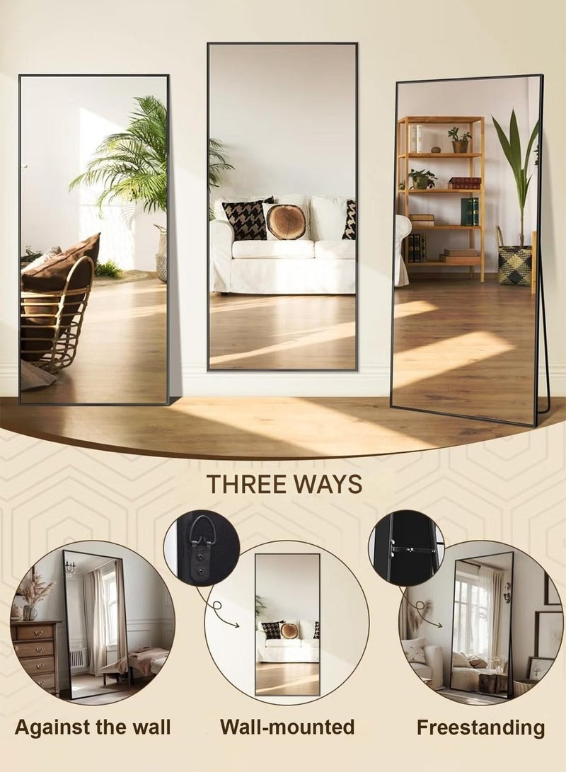 تايمي مرآة ضخمة جدا بإطار انيق وزجاج مقاوم للكسر 180x80 سم - مرآة كاملة الطول  بإطار معدني أسود وحامل خلفي - تصميمها الرائع يناسب غرفة المعيشة وغرفة النوم - Image 5