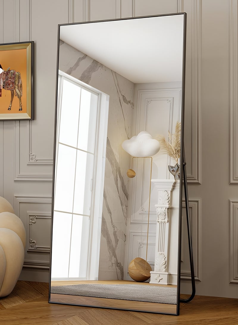 تايمي مرآة ضخمة جدا بإطار انيق وزجاج مقاوم للكسر 180x80 سم - مرآة كاملة الطول  بإطار معدني أسود وحامل خلفي - تصميمها الرائع يناسب غرفة المعيشة وغرفة النوم - Image 1