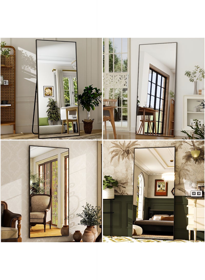 تايمي مرآة ضخمة جدا بإطار انيق وزجاج مقاوم للكسر 180x80 سم - مرآة كاملة الطول  بإطار معدني أسود وحامل خلفي - تصميمها الرائع يناسب غرفة المعيشة وغرفة النوم - Image 4