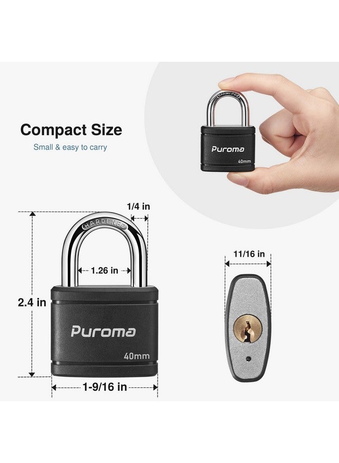 Puroma 2 Pack Keyed Padlock with 3 Keys Alike, 1.1 Inch Locker Lock 40mm Heavy-Duty Locks for Gate Fence Hasp Cabinet Toolbox School Gym Locker (Black) - Image 2