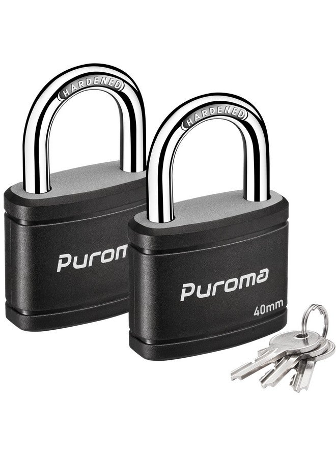 Puroma 2 Pack Keyed Padlock with 3 Keys Alike, 1.1 Inch Locker Lock 40mm Heavy-Duty Locks for Gate Fence Hasp Cabinet Toolbox School Gym Locker (Black) - Image 1