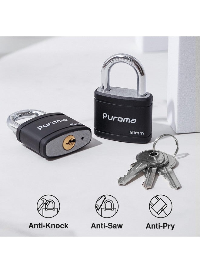 Puroma 2 Pack Keyed Padlock with 3 Keys Alike, 1.1 Inch Locker Lock 40mm Heavy-Duty Locks for Gate Fence Hasp Cabinet Toolbox School Gym Locker (Black) - Image 4