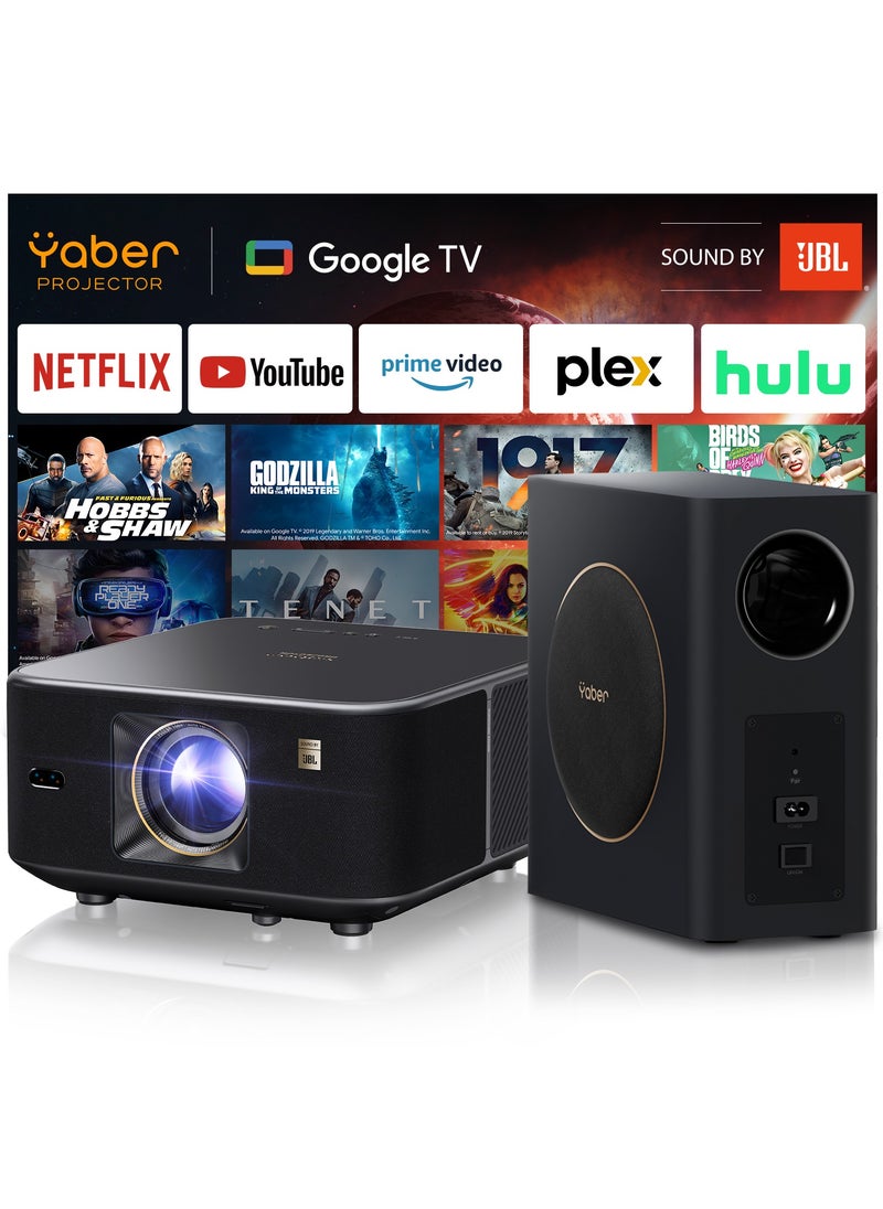 Yaber - Yaber Smart Projector ( home Cinema ), 1600 ANSI with Dual JBL Speakers 15W with extra subwoofer 30W, with Bulit in Android TV, Auto Focus  and Auto keystone correction, support Alexa and NFC - Image 1