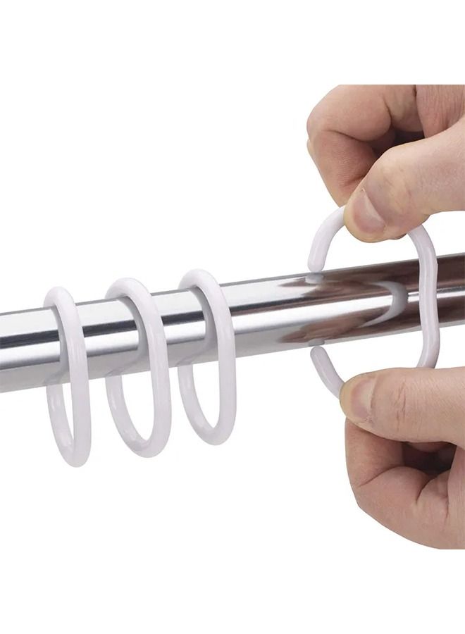 12pcs White Plastic Curtain Rings Hooks For Bathroom Shower Window Rod