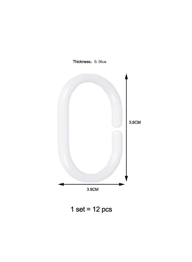 12pcs White Plastic Curtain Rings Hooks For Bathroom Shower Window Rod