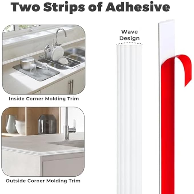WALL CORNER PROTECTOR 2.3INX22FT,PEEL AND STICK CORNER TRIM,FLEXIBLE INSIDE & OUTSIDE CORNER MOLDING TRIM CAULK STRIP,SELF ADHESIVE CORNER GUARD FOR WALL EDGE CORNER, CEILING, COUNTERTOP - Image 3
