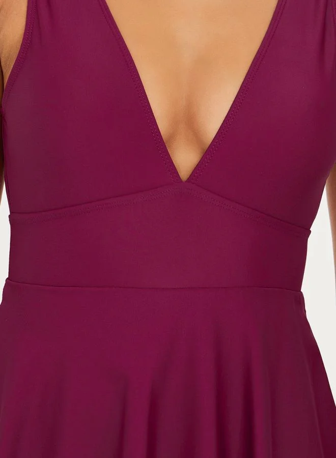 Styli Plunge Neck Skirted Swimsuit