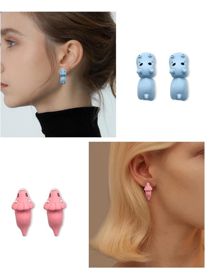 5 أزواج من أقراط الأذن اللطيفة على شكل عضات حيوانات - طين بوليمر ثلاثي الأبعاد عصري للفتيات والنساء - زينة أقراط بسيطة من طين البوليمر الكرتوني - إكسسوارات هدايا إبداعية - Image 2