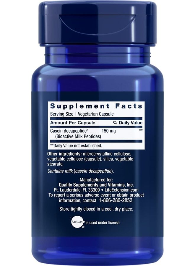 Life Extension Bioactive Milk Peptides – Promotes Relaxation & Healthy Sleep – Gluten-Free, Non-GMO – 30 Vegetarian Capsules - Image 2