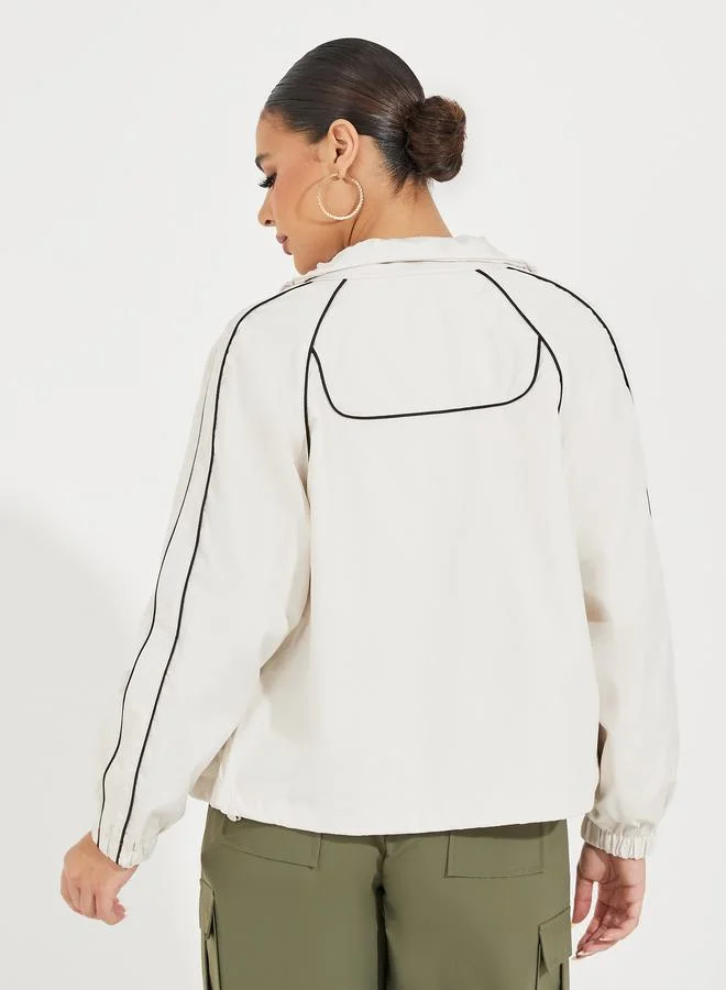 Styli Oversized Regular Length Bomber Jacket with Contrast Piping