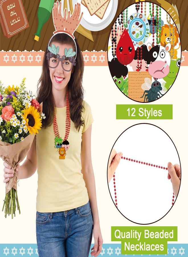 Kenning 36 Pcs Passover Plague Party Decorations 12 Beaded Necklaces 12 Headbands 12 Paper Glasses Prop Accessories Tiaras for Passover Gift Jewish Holiday Party Decorations - Image 4