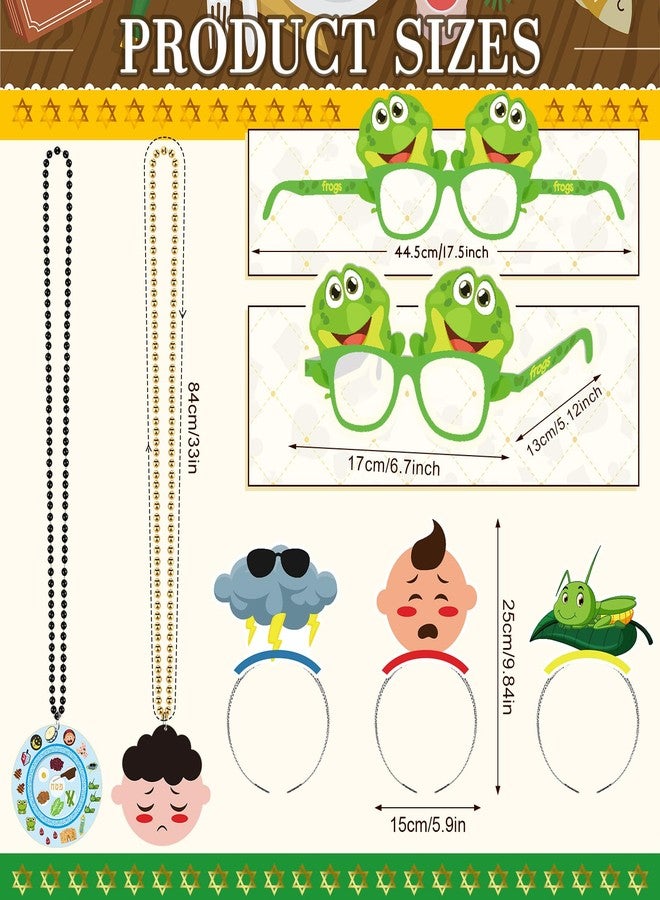 Kenning 36 Pcs Passover Plague Party Decorations 12 Beaded Necklaces 12 Headbands 12 Paper Glasses Prop Accessories Tiaras for Passover Gift Jewish Holiday Party Decorations - Image 3