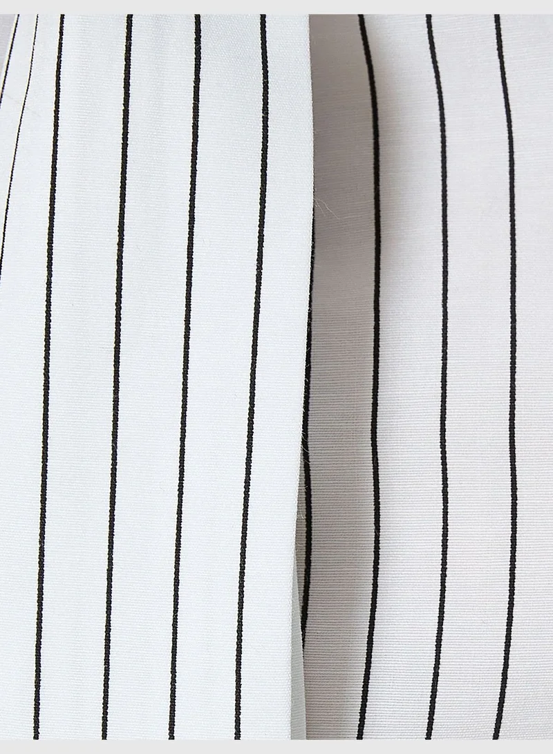 كوتون Crop Shirt Long Sleeve Tie Detail Classic Neck Cotton Blend