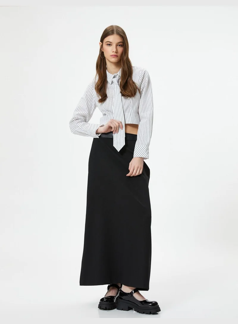 كوتون Crop Shirt Long Sleeve Tie Detail Classic Neck Cotton Blend
