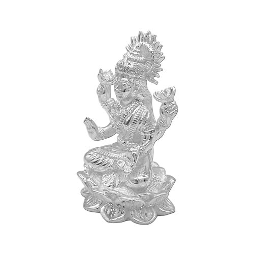 MAA SILVER Pure Silver Laxmi Lakshmi ji BIS Hallmarked Solid Idol/Murti with Lotus Kamal Base Perfect for Gifting & Pooja Use (925 Purity)(20 Grams Silver) - Image 4