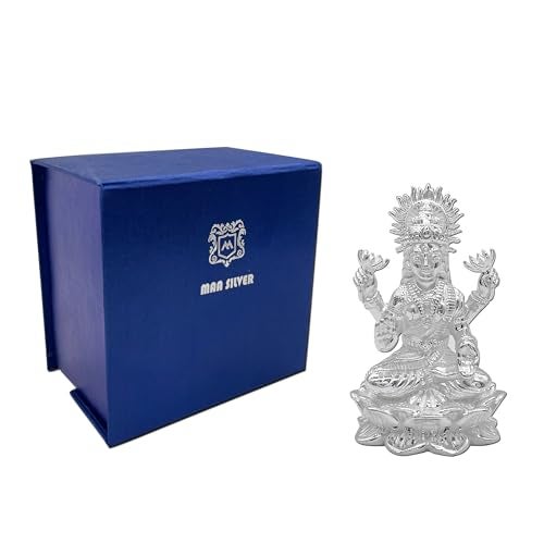 MAA SILVER Pure Silver Laxmi Lakshmi ji BIS Hallmarked Solid Idol/Murti with Lotus Kamal Base Perfect for Gifting & Pooja Use (925 Purity)(20 Grams Silver) - Image 5