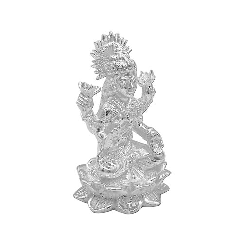 MAA SILVER Pure Silver Laxmi Lakshmi ji BIS Hallmarked Solid Idol/Murti with Lotus Kamal Base Perfect for Gifting & Pooja Use (925 Purity)(20 Grams Silver) - Image 2