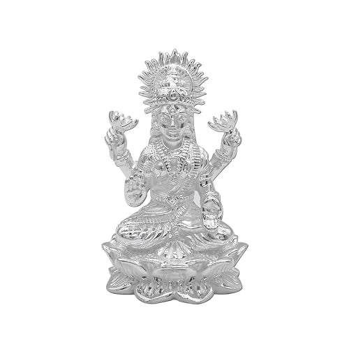 MAA SILVER Pure Silver Laxmi Lakshmi ji BIS Hallmarked Solid Idol/Murti with Lotus Kamal Base Perfect for Gifting & Pooja Use (925 Purity)(20 Grams Silver) - Image 1
