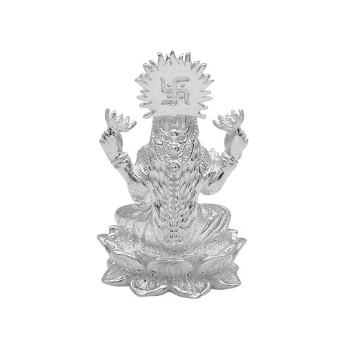 MAA SILVER Pure Silver Laxmi Lakshmi ji BIS Hallmarked Solid Idol/Murti with Lotus Kamal Base Perfect for Gifting & Pooja Use (925 Purity)(20 Grams Silver) - Image 3
