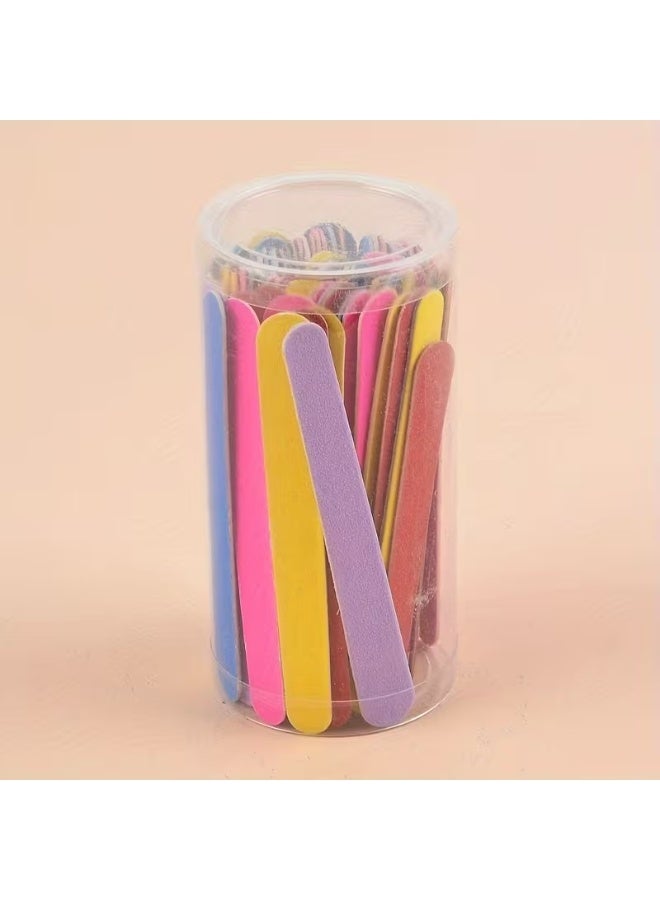 Rozino 50 Pcs Colorful Double-Sided Wooden Nail Files, 120 Grit Disposable Nail Filers in Barrel - Image 1