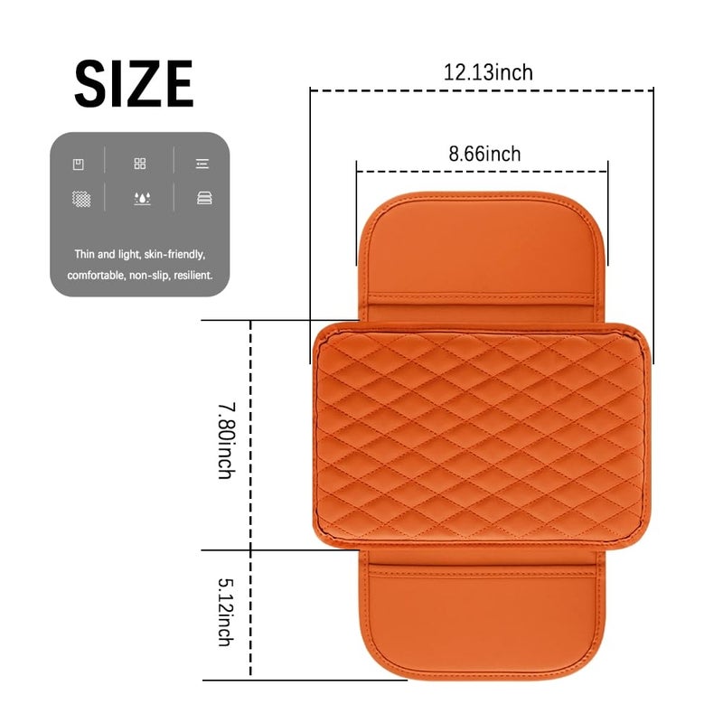 carleef Arm Rest Cover for Car,Leather+Memory Foam Center Console Cover with Storage Bags,Universal Middle Console Cover Car Accessories Interior for Most Cars Center Consoles (Orange) - Image 2