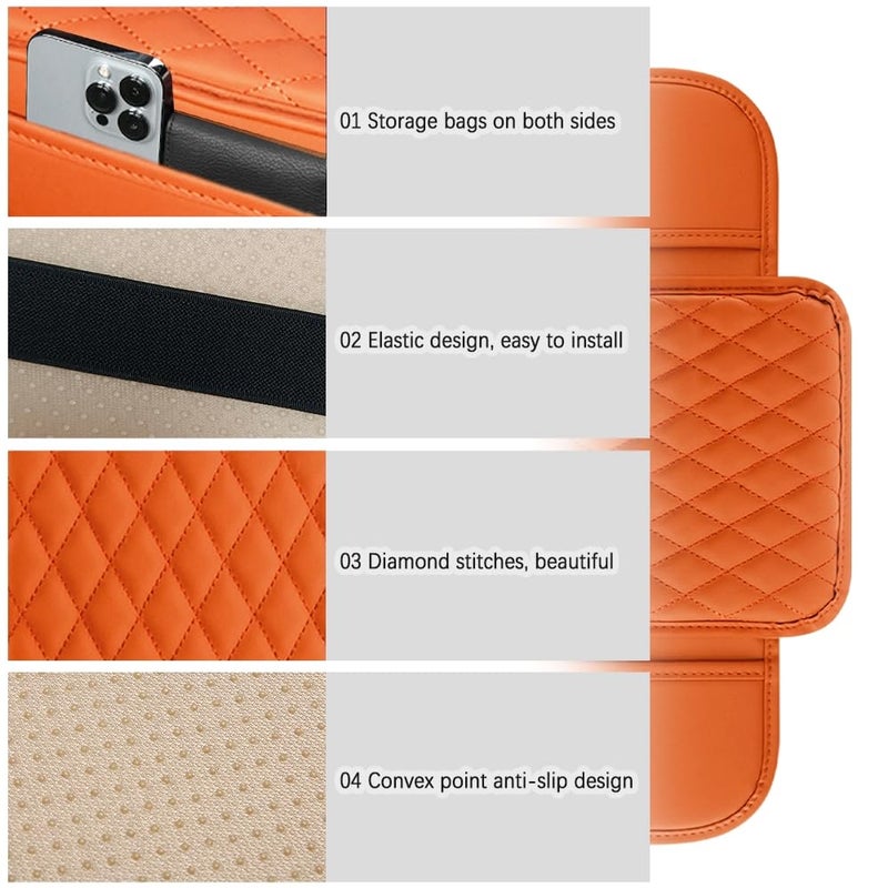 carleef Arm Rest Cover for Car,Leather+Memory Foam Center Console Cover with Storage Bags,Universal Middle Console Cover Car Accessories Interior for Most Cars Center Consoles (Orange) - Image 3