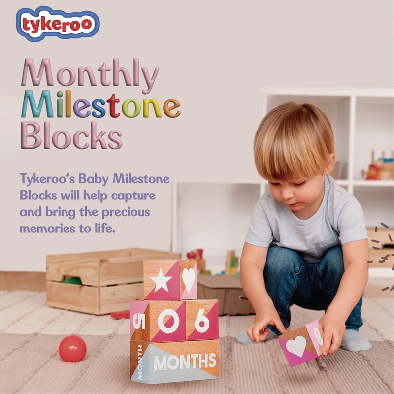 Tykeroo Baby Monthly Milestone Blocks â€” Cute Nursery Decor â€” Lovely Newborn Photography Props â€” Baby Shower Gifts (Pink & Gray) - Image 5