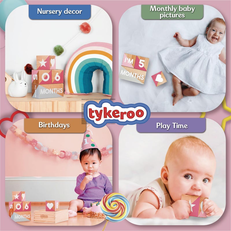 Tykeroo Baby Monthly Milestone Blocks â€” Cute Nursery Decor â€” Lovely Newborn Photography Props â€” Baby Shower Gifts (Pink & Gray) - Image 4
