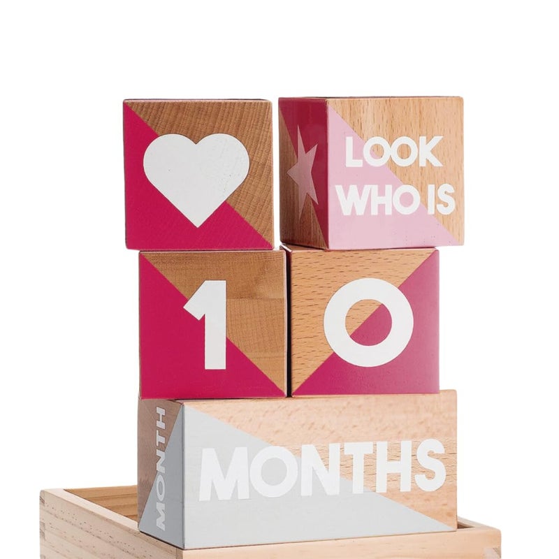Tykeroo Baby Monthly Milestone Blocks â€” Cute Nursery Decor â€” Lovely Newborn Photography Props â€” Baby Shower Gifts (Pink & Gray) - Image 1
