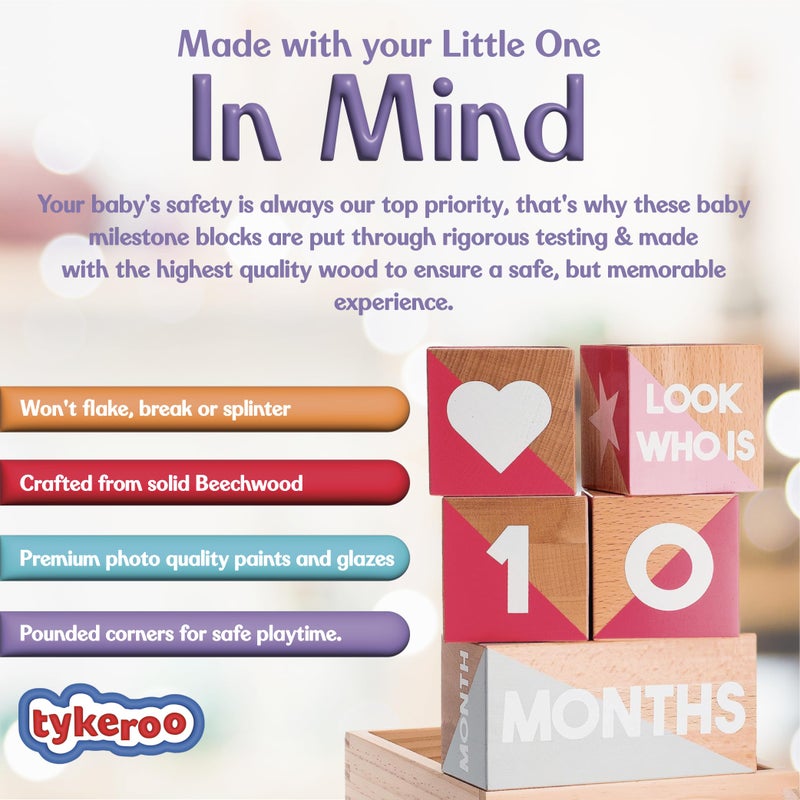 Tykeroo Baby Monthly Milestone Blocks â€” Cute Nursery Decor â€” Lovely Newborn Photography Props â€” Baby Shower Gifts (Pink & Gray) - Image 3