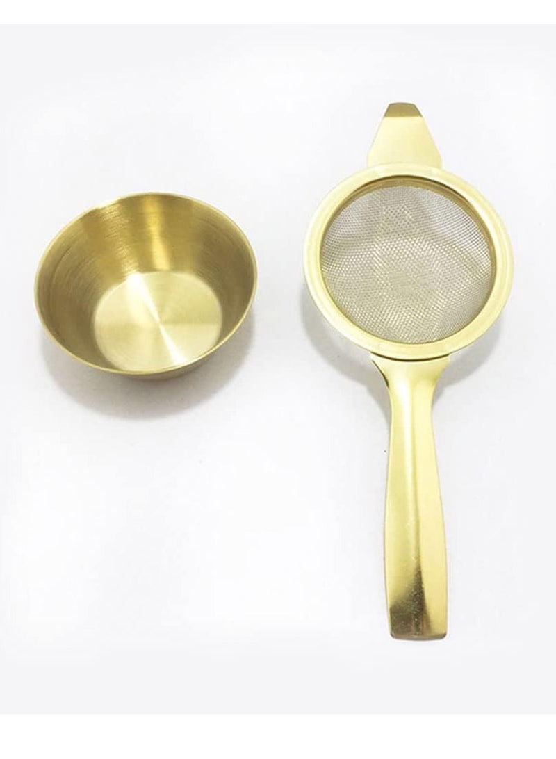 SYOSI Tea Strainer for Loose Tea, Stainless Steel Tea Filter with Drip Bowl, Stainless Steel Extra Fine Mesh Tea Strainer for Loose Leaf, Leaf Filter Kitchen Tool With Long Handle and Stand, Gold  - Image 5