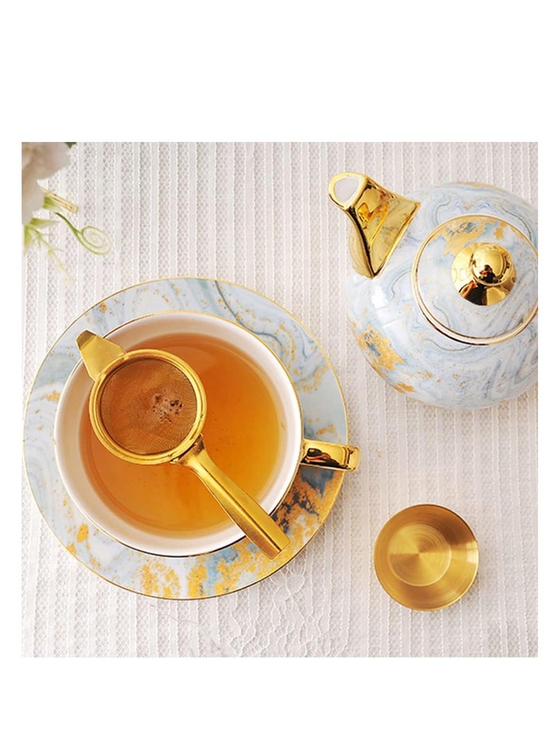 SYOSI Tea Strainer for Loose Tea, Stainless Steel Tea Filter with Drip Bowl, Stainless Steel Extra Fine Mesh Tea Strainer for Loose Leaf, Leaf Filter Kitchen Tool With Long Handle and Stand, Gold  - Image 4