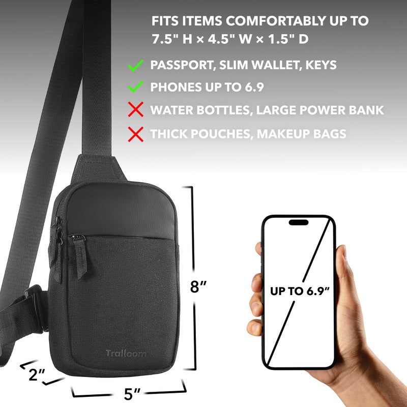 Trailoom Mini Sling Bag Crossbody Fanny Pack Men & Women - Switchable Strap, RFID Blocking, Water-Repellent,Hidden Pocket - Chest Purse for Travel, EDC, Phone Holder, Small Shoulder pouch (Black) - Image 5