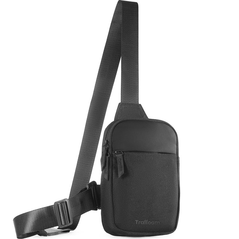 Trailoom Mini Sling Bag Crossbody Fanny Pack Men & Women - Switchable Strap, RFID Blocking, Water-Repellent,Hidden Pocket - Chest Purse for Travel, EDC, Phone Holder, Small Shoulder pouch (Black) - Image 1