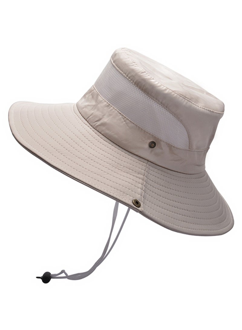 نوفولان قبعة دلو، قبعة صيد، قبعة شمس، حافة واسعة، مقاومة للماء، قابلة للتهوية، صيفية، شبكية، قابلة للتهوية، قبعة صياد، قبعة رجالية للمشي لمسافات طويلة في الهواء الطلق، قبعة شمس نسائية بحافة كبيرة، قبعة بيني للحماية من الشمس (بيج) - Image 1