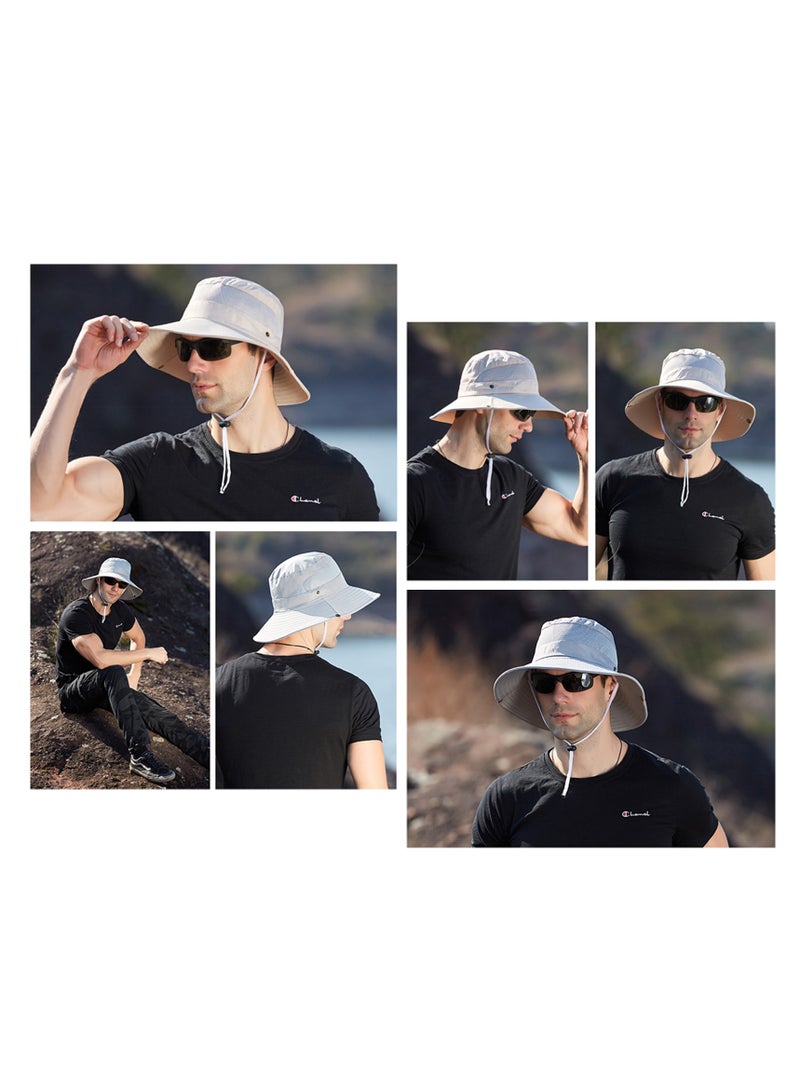 نوفولان قبعة دلو، قبعة صيد، قبعة شمس، حافة واسعة، مقاومة للماء، قابلة للتهوية، صيفية، شبكية، قابلة للتهوية، قبعة صياد، قبعة رجالية للمشي لمسافات طويلة في الهواء الطلق، قبعة شمس نسائية بحافة كبيرة، قبعة بيني للحماية من الشمس (بيج) - Image 5