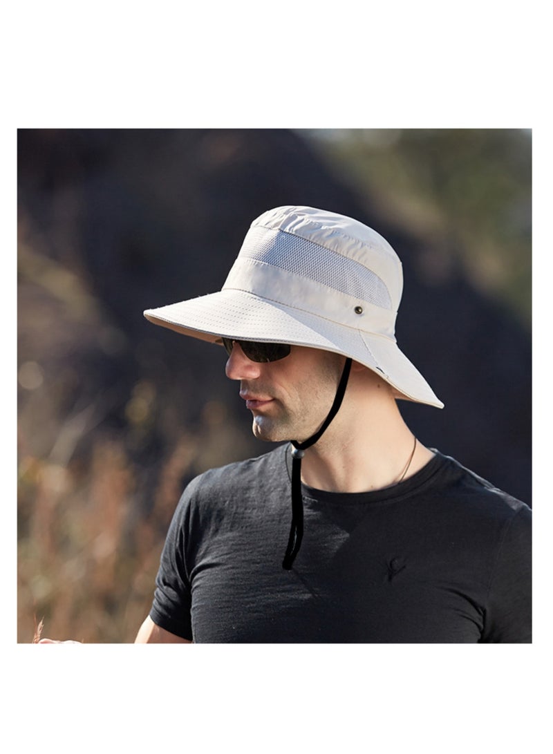 نوفولان قبعة دلو، قبعة صيد، قبعة شمس، حافة واسعة، مقاومة للماء، قابلة للتهوية، صيفية، شبكية، قابلة للتهوية، قبعة صياد، قبعة رجالية للمشي لمسافات طويلة في الهواء الطلق، قبعة شمس نسائية بحافة كبيرة، قبعة بيني للحماية من الشمس (بيج) - Image 2