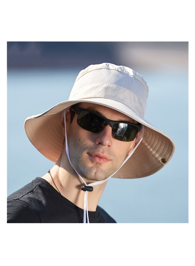 نوفولان قبعة دلو، قبعة صيد، قبعة شمس، حافة واسعة، مقاومة للماء، قابلة للتهوية، صيفية، شبكية، قابلة للتهوية، قبعة صياد، قبعة رجالية للمشي لمسافات طويلة في الهواء الطلق، قبعة شمس نسائية بحافة كبيرة، قبعة بيني للحماية من الشمس (بيج) - Image 4