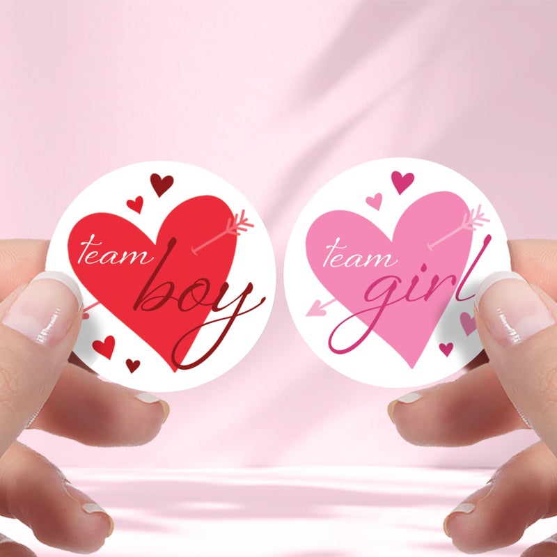 DISTINCTIVS Valentine's Day Baby Gender Reveal Stickers - Red & Pink Hearts - Team Boy or Team Girl Heart Labels - 40 Count - Image 3