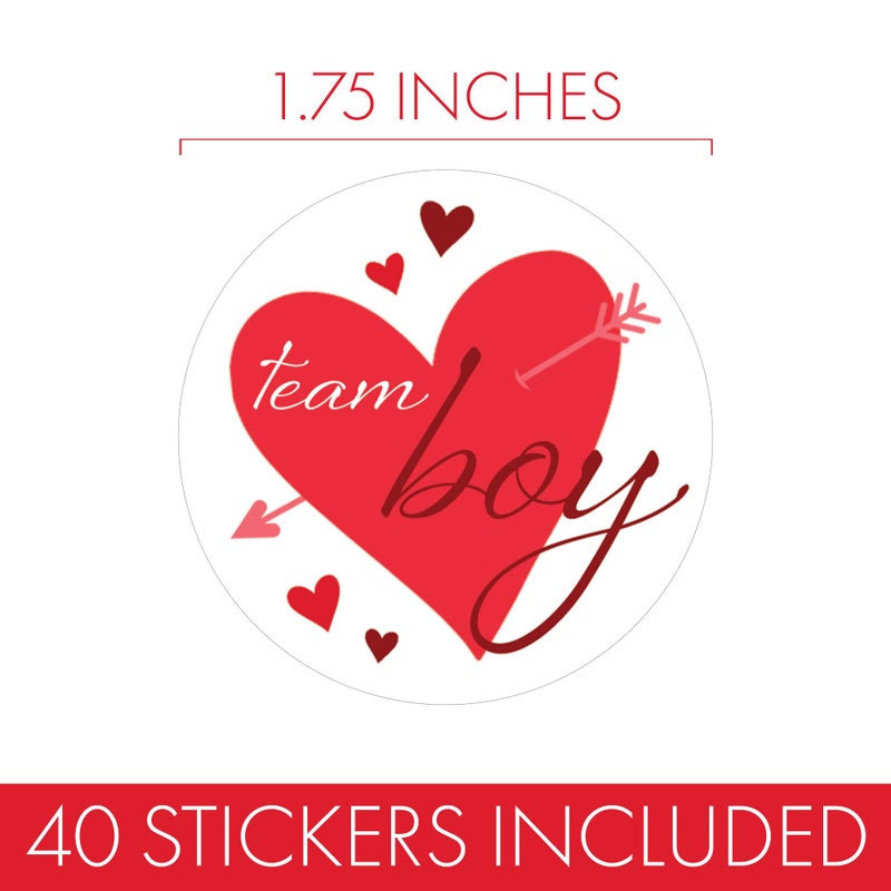 DISTINCTIVS Valentine's Day Baby Gender Reveal Stickers - Red & Pink Hearts - Team Boy or Team Girl Heart Labels - 40 Count - Image 4